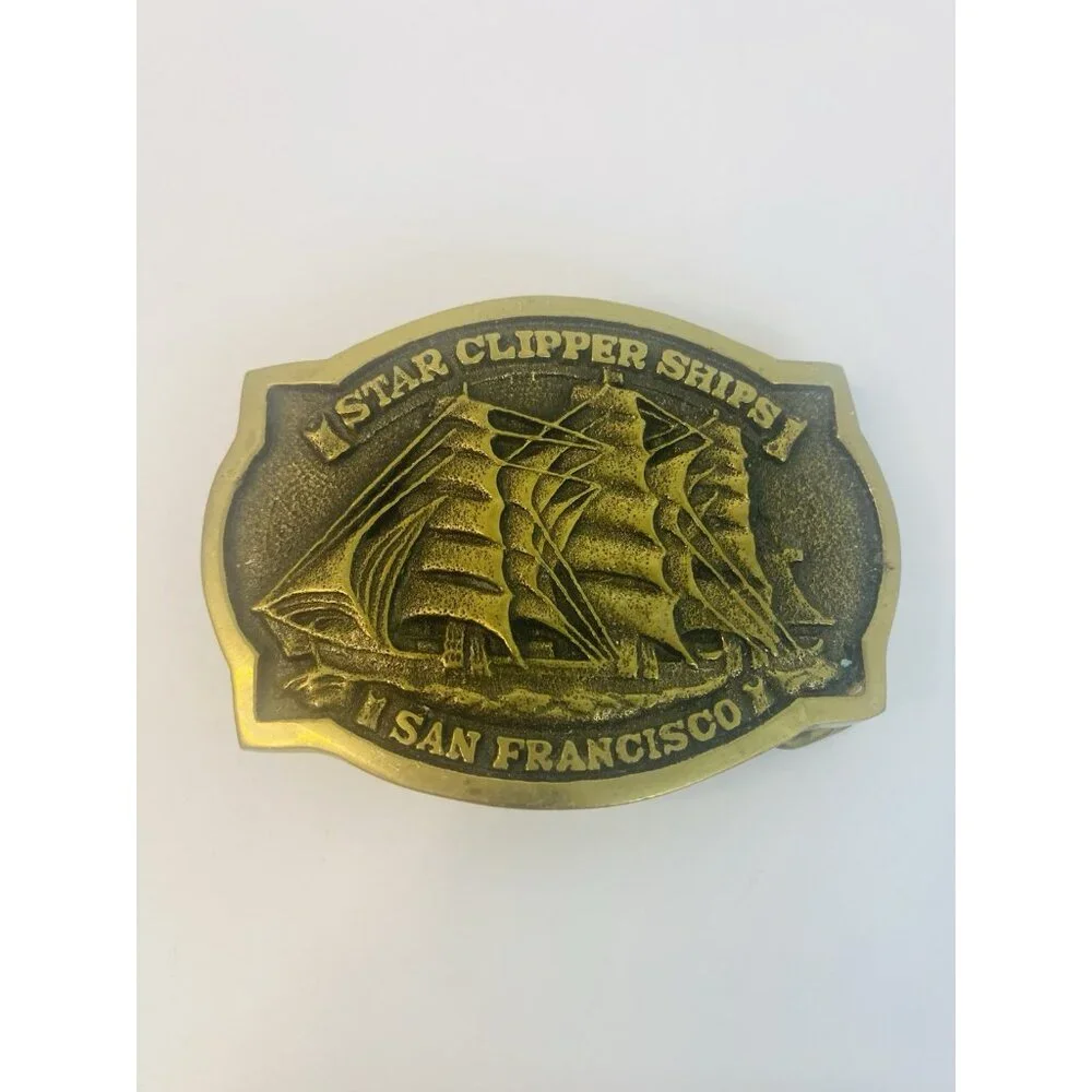 1978 BTS Brass Star Clipper Ships San Francisco California Belt Buckle USA